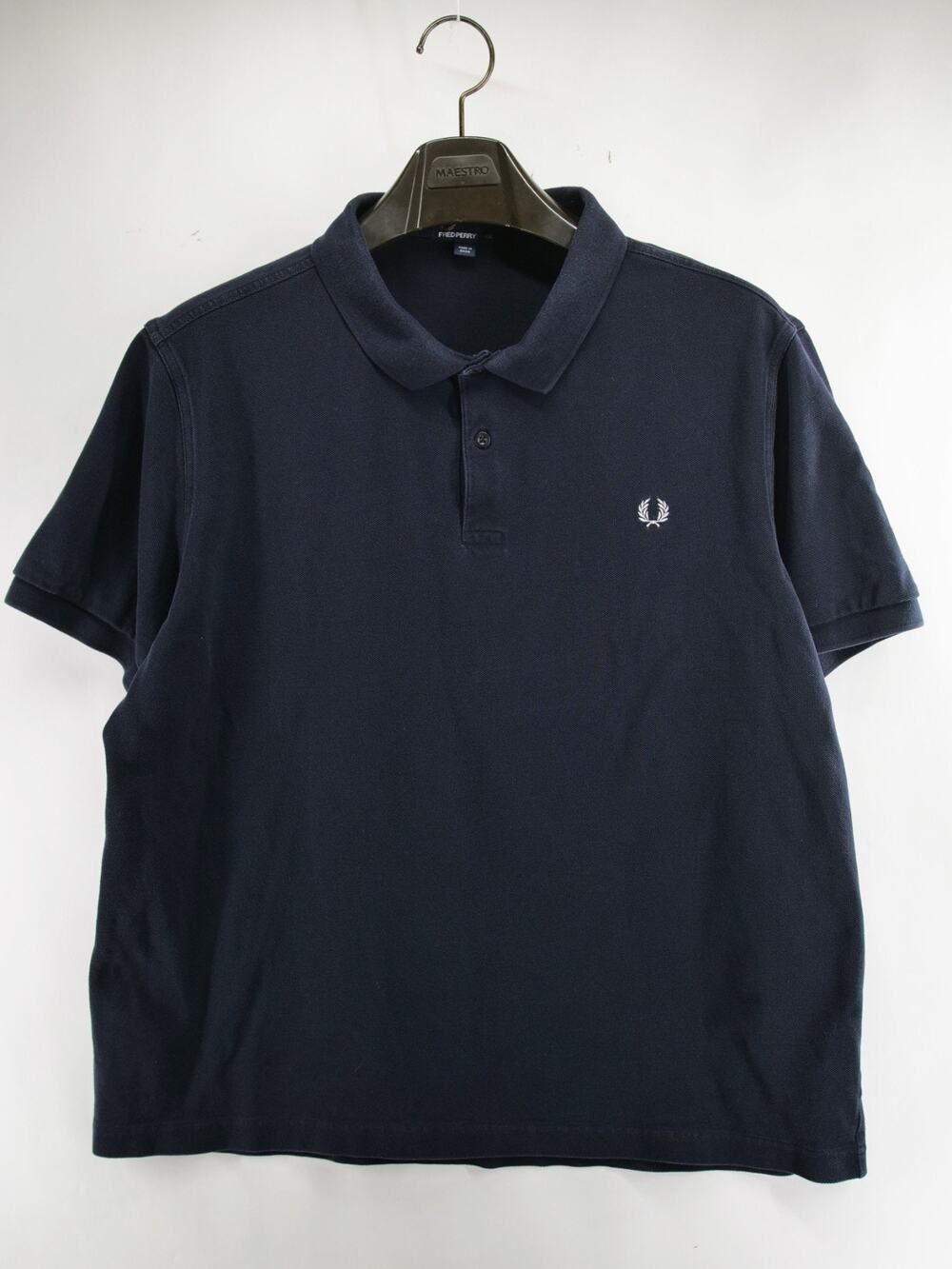 Fred Perry Mens XXL Navy Blue Solid Pique Cotton Polo Shirt White Laurel Wreath